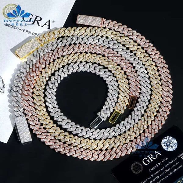 Designer necklace Factory Direct Sale S925 Silver Cuban Link Chain Necklace 8mm-15mm Sizes with Iced VVS Moissanite Diamond Hip Hop Gift Occasions