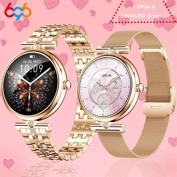 696 AMOLED Screen Smartwatch Fashion Women Blue Tooth Call Health Sports Music Lady Waterproof Voice assistant Smart Watch Girls