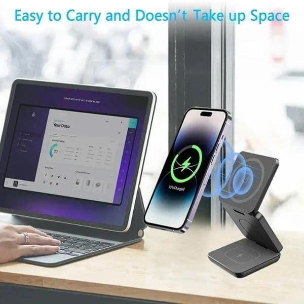 3 In 1 Foldable Magnetic Wireless Charger Stand For iPhone 17 16 15 14 13 12 Pro Max iWatch 10 9 AirPods Fast Charging Station Holder