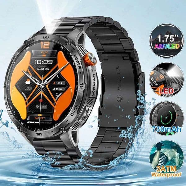 LIGE New Outdoor Smart Watch Men 730mah Large Battery Flashlight 1.75'' AMOLED Screen Waterproof Military Sports Smartwatch 2025