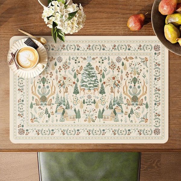 French Romantic Winter Garden Christmas Leather Placemat Coffee Table Countertop Waterproof and Oil-proof Premium