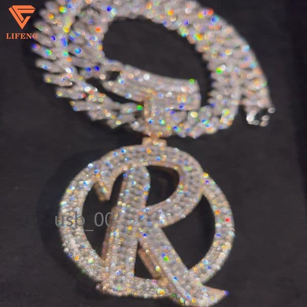 New Rose Gold Plated 925 Sterling Silver Iced Out VVS Moissanite Pendant Custom 3D Charm Hip Hop Letter Pendant Necklace for Men