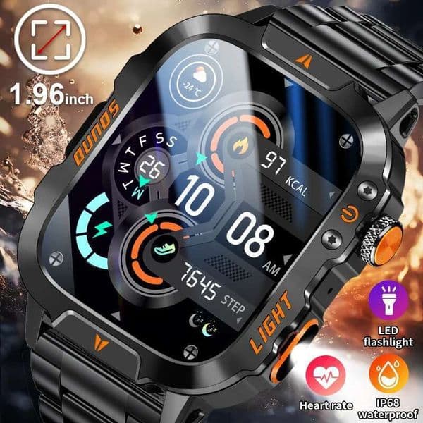 New For Huawei Military Smart Watch Men Flashlight Waterproof Outdoor Sports Fiess Tracker 1.96'' HD Bluetooth Call Smartwatch