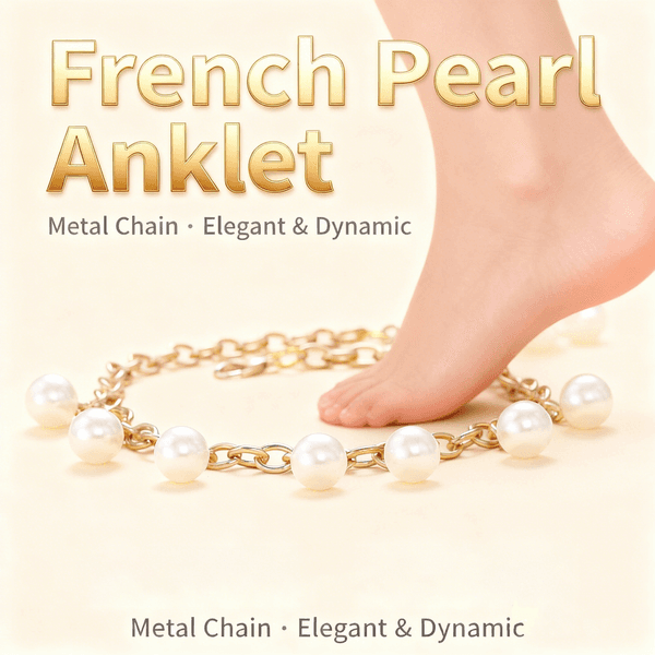 French Pearl Anklet: Gold Metal Chain Pearl Anklet for Women Elegant Dynamic Foot Jewelry