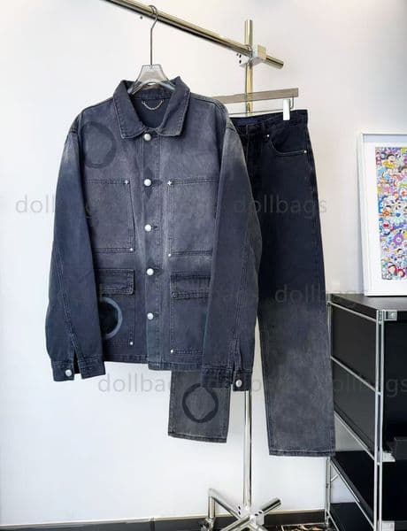 Fashion designer jacket men autumn washed denim coat gradient straight jeans men women new casual single-breasted denim jacket coat jeans