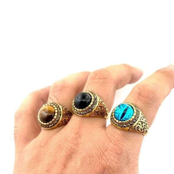 Natural Tiger Eye Flower Shaped Ring for Women and Men Stainless Steel Antique Fashion Jewelry Gift Factory Wholesale High Quality Textured Statement Accessory
