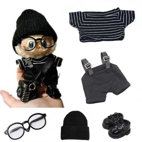 17cm mini doll clothing set accessories suitable for Labubu V1 V2 striped hats glasses shoes cool handmade clothing gifts X250429