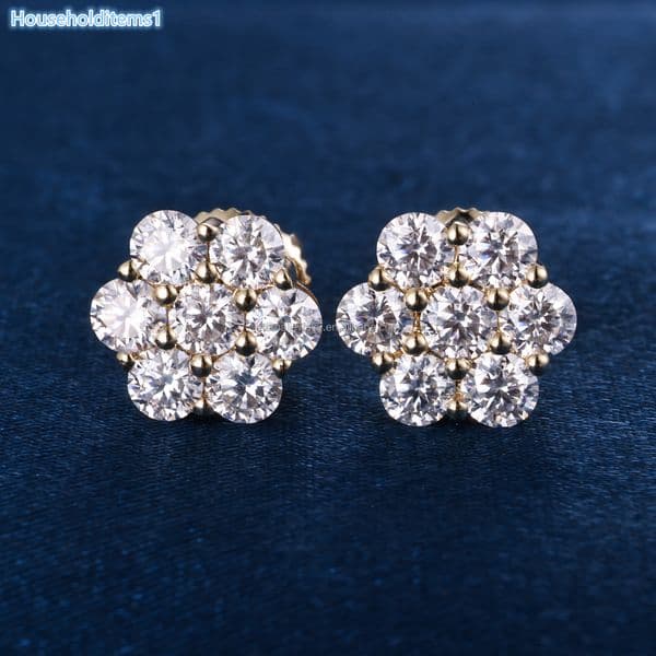 Hot Top Selling Pass Diamond Tester Fine Jewelry VVS Moissanite Lab Diamond925 Silver 9k 10k 14k 18k 6mm 8mm Flower Earrings