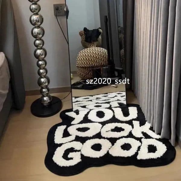 Carpet, black, top-notch designer, carpet, letter flocking, simple home decoration, indoor carpet, floor mat, bed, bedroom suitable