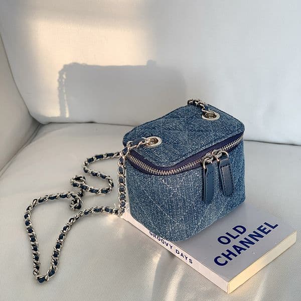 Evening Bags New Stylish Designer Mini Cowboy Crossbody - Quilted Vintage Denim Purse with Chain Strap Womens Bag