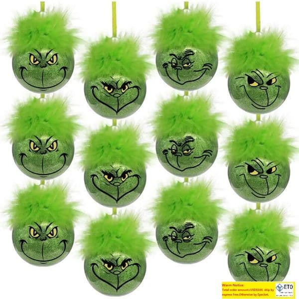 Cute 12Pcs/Set Grinch Decorations Indoor Christmas Tree Ornaments 0920 LL