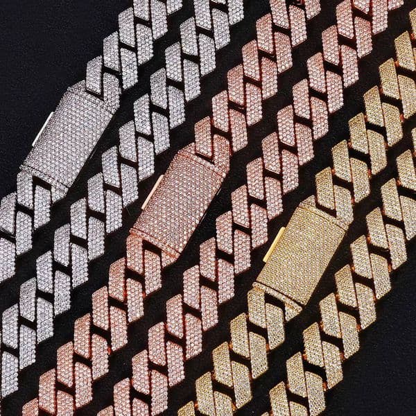 Hip Hop Zirconia Necklace 15mm Four Rows Diamond Inlaid Rhombus Old Cuban Link Mens Bracelet Whale Jewelry
