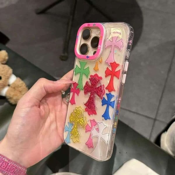DHgargets Niche INS Dopamine Flash Diamond Cross Compatible with iPhone 16 Pro Max Apple 15 Phone Case 14 New Model
