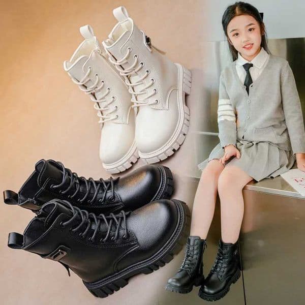 Girls Fashion Boots Black Warm Motorcycle Boots Autumn Winter Kids Ankle Boots Double Zipper Anti-skid Children Rubber Boots NewXJ251129