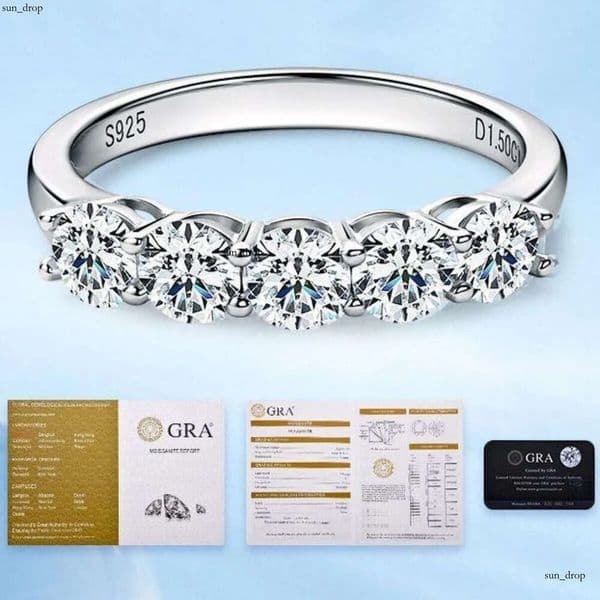 Luxury Moissanite Band Promise Ring for Women 100% Original 925 Sterling Silver D White Gold Diamond Rings Eternity Wedding Fine Jewelry Gift US Size 4-10 15 8e