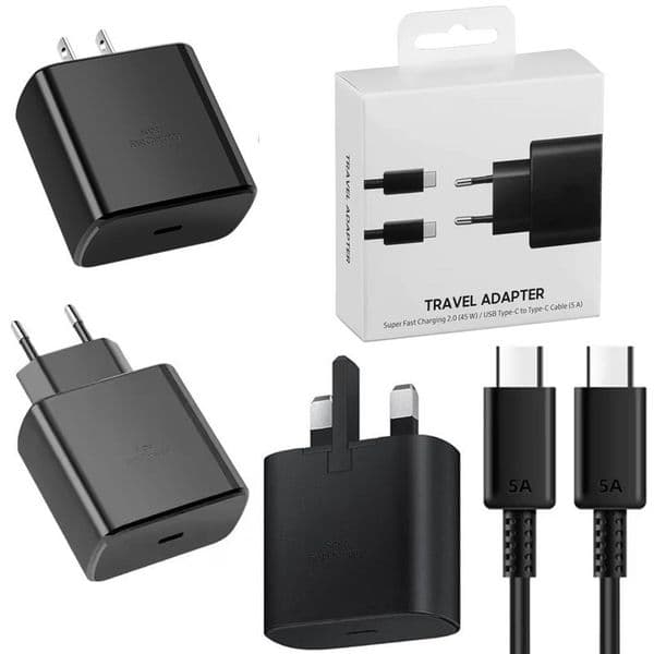 PD 45W USB C Wall Charger Cable Set Quick Charge Super Fast Charging Power Adapter With 2M 1M 1.5M Type C To Type C Cable For iphone 16 15 14 13 12 Samsung S25 S24 S23 S22 S21
