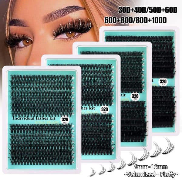 320Pcs DIY Lash Clusters Thick Fluffy Individual Eyelashes for Women DIY Eyes Handmade Reusable Cluster Segmented Eyelash Extensions Makeup Accessory