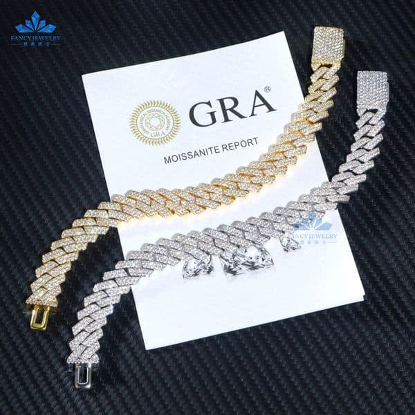 Hip Hop Mens Full Dia Iced Out 12mm k Chain Necklace 14K Gold Sier Moissanite Cuban Bracelet