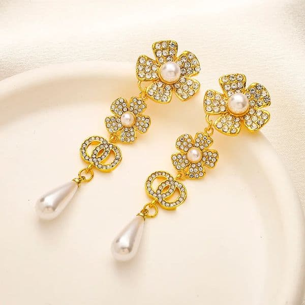 Classic Stud Dangle Earring Letter Flower Pearl Earrings Designer For Woman Fashion Jewelry Accessories Party Gift