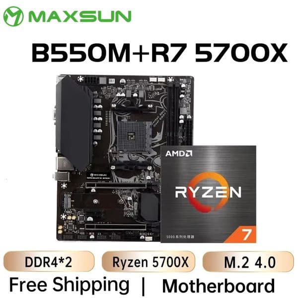 MAXSUN AMD B550M with Ryzen 7 5700X CPU Motherboard Kit 3.5GHz 8 Core 16 Thread Desktop Computer Components Gaming Mainboard