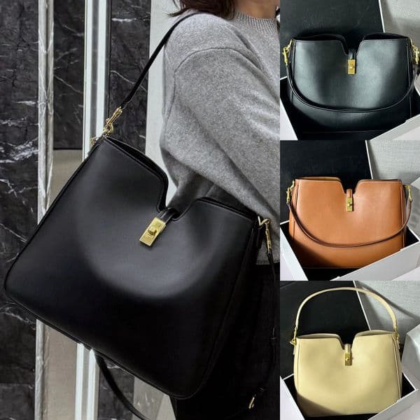 New Camille Luxury Designer Soft Genuine Leather Shoulder Golden Hardware Handbag Zipper Pocket Crossbody Turn Lock Closure Clutch Bag Purse