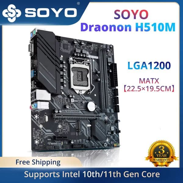 SOYO Dragon H510M Motherboard Dual-channel DDR4 M.2 NVME LGA1200 Supports Intel 10th/11th Gen CPU PCI-E 4.0 X16 for Desktop PC