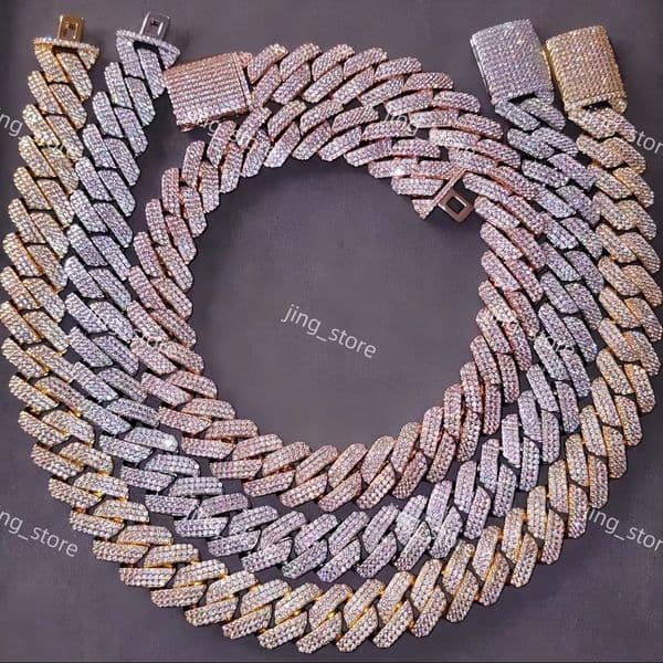 cuban link chain moissanite chain Hip Hop Rapper 3 rows Mossanite Necklace Jewelry Vvs 20mm Moissanite Cuban Chain