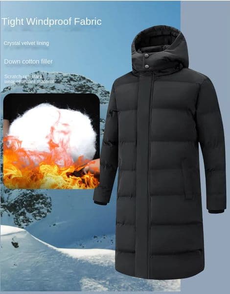 Zhehan 2024 Winter Jacket Men's Long Minimalist Solid Color Warm Detachable Hooded Parka Men Snow Clothes Thick Down Cotton Padded Coat