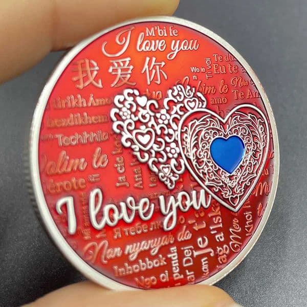 Love Silver Coin Red Romantic Medallion Gift for Lover Metal Words Love You Commemorative Badge Happy Valentines Day W250207