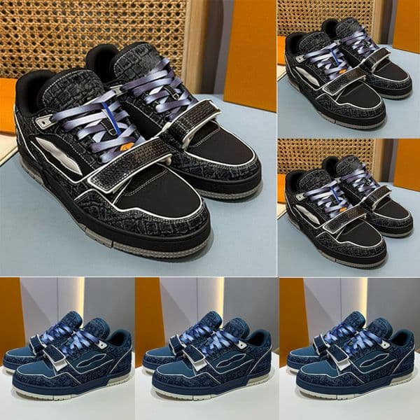 Italian Designer Women Croc embossed denim Sneakers Laces Adjustable strap Men vintage basketball sports shoes 1ADE2 Fashion Shoes