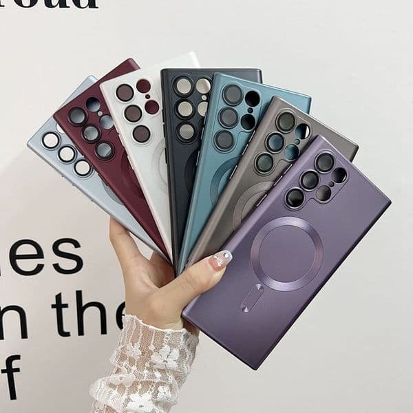 S26 Magnet Wireless Charging Cases For Samsung S25 Edge S24 Ultra S23 S22 Plus S21 FE Metallic Paint Oil Soft TPU Clear Camera Lens Protector Fine Hole Magnetic