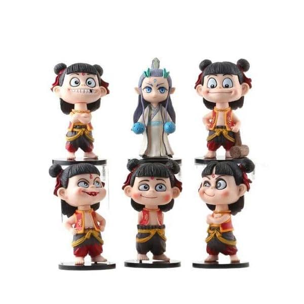 6 PCS And Zha 2 The Demon Child Rages In The Sea Movie Genuine Figure Model Ornament Collection Doll PVC Kids Toy Gifts W250214