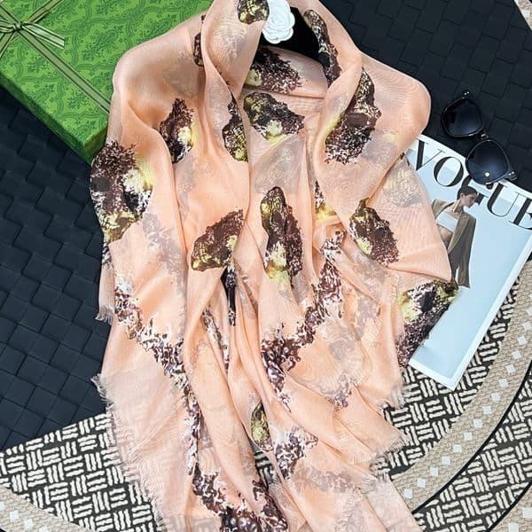 women's square scarves shawl pashmina 100% silk material pink pint pattern big size 130cm - 130cm