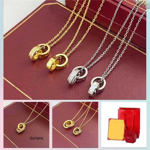 Necklaces womens necklace love jewelry gold pendant dual ring stainless steel jewlery fashion oval interlocking rings Clavicular chain necklaces couple gifts
