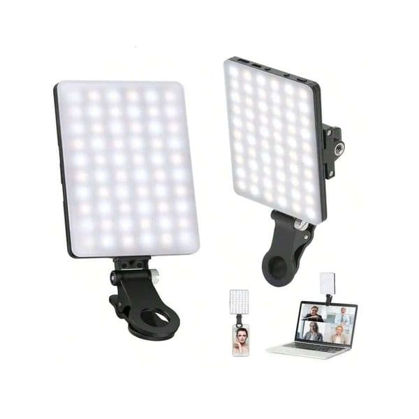 60 LED High Power Rechargeable Clip Fill Video Conference with Front & Back Clip, Adjusted 3 Light Modes for Phone, iPhone