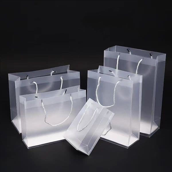 8 Size Frosted PVC plastic gift bags with handles waterproof transparent PVC bag clear handbag party favors bag custom logo ni166