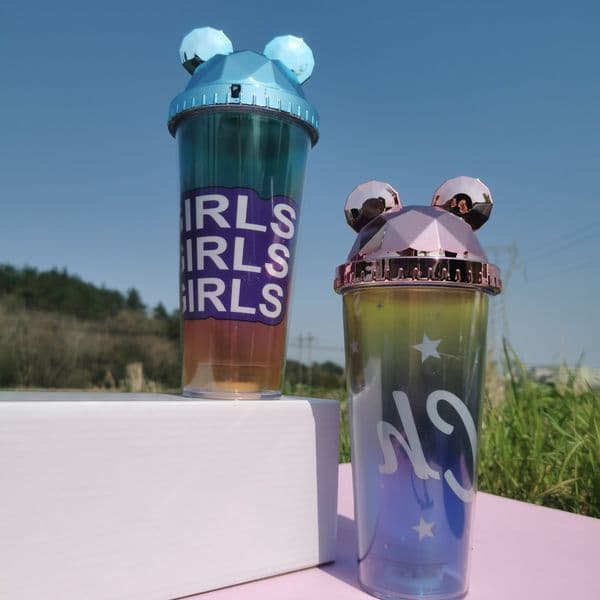 13.5oz Reusable Straw Cup Gradient Plastic Tumbler Cute Animal Lid Travel Drinkware For Girls Party Gift