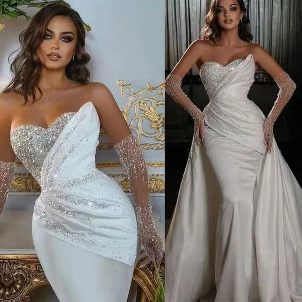 Simple Mermaid Wedding Dress Beaded Sequins Sweetheart Neck Bride Gowns Detachable Sweep Train Bridal Dresses Customized