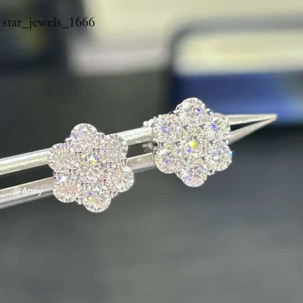 Wholesale 10mm VVS Moissanie Cluster wer Bg Iced Out Sier Jewelry Screw Back Moissanite Earrings Women