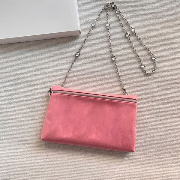 Designer Pink Girly Suede Texture Women Lady DIY Shoulder Bag with Chain Classic Cosmetic Beauty Pouch Makeup Organizer Storage Case VIP Gift Box