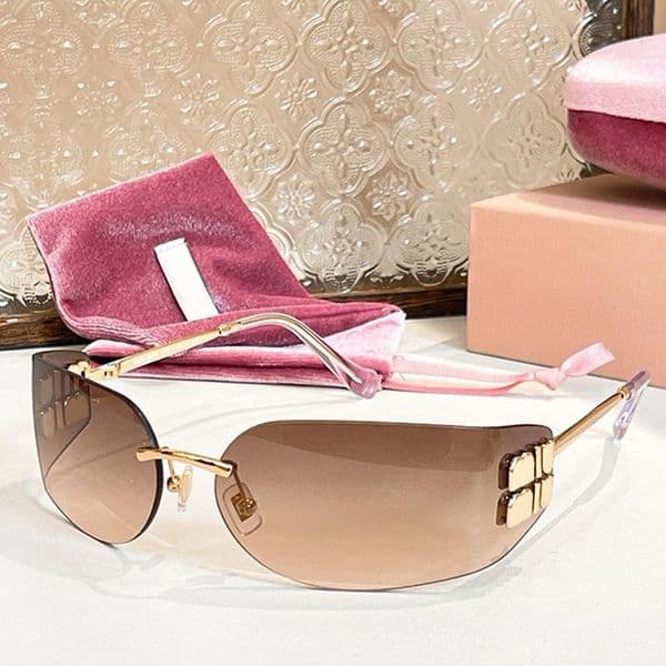 Sunglasses for Women MUA51S Luxury Designer Womens Rimless Sunglasses Brown Curved Lens Metal Legs UV400 Polarized Light Fashion Casual Lady Glasses