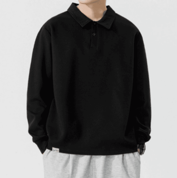 175 Men Long-sleeved Autumn and Winter Heavy Loose Solid Color Lapel Youth Casual