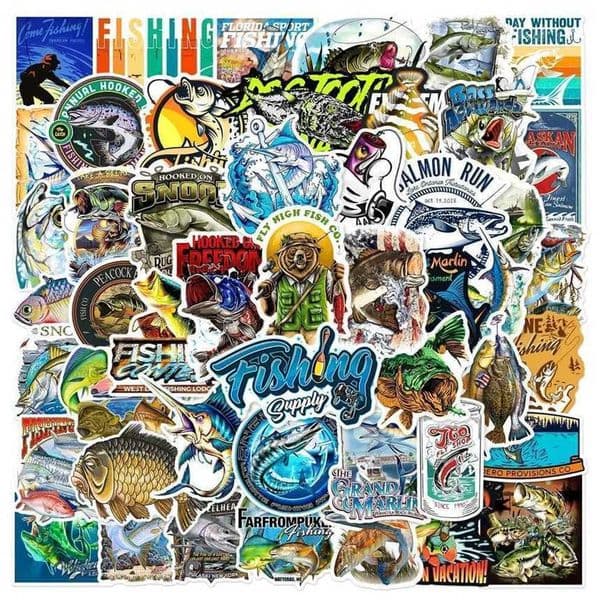 50pcs Outdoor Fishing Stickers Decals Decoration Scrapbook Suitcase Luggage Motorcycles Bike Waterproof Graffiti Sticker lK99