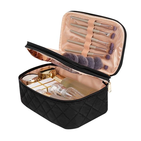 L1159 Spacious Patterned PU Leather Makeup Case for Travel Sophisticated Beauty Accessory