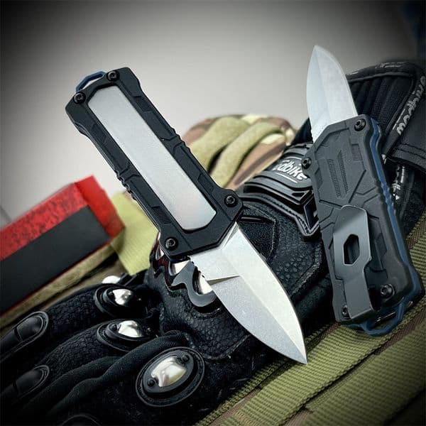 NEW 1190 Jens Anso Kapsule OTF Tactical Pocket Knife 1.9 Stonewashed Spear Point Blade Black Nylon Fiber Handles Outdoor Hunting Survival Camping Tool 1660 9000