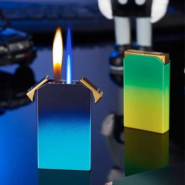 Creative and personized gradient dual flame lighter metal jet flame windproof open flame lighter cigarette accessories W250227