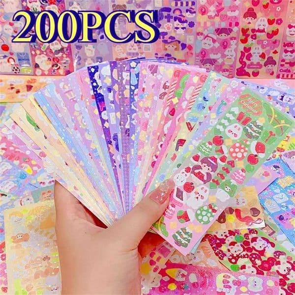 200pcs Kawaii Kids Cute Stationary Aesthetic Diary Decoration Art Supplies Stickers for Scrapbooking Lot Paper Desk Aa779