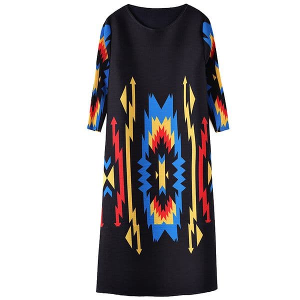 (129) Dress for women, summer, pleated three-quarter sleeves, loose mid-length dress