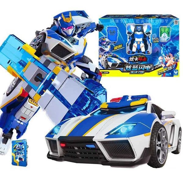 New Metal Cardbot Transforming Robot to Car Action Figures BLUE COP with Card Transformation Car Toys for Child Gift W250228