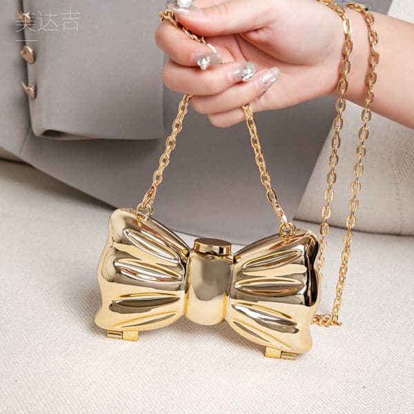 Brand High Quality New Style Trendy Hot-Selling Personality Metal Mini Lipstick Bag 2024 and Chain Crossbody Bowknot Evening Bag New Free Delivery Designer Bag
